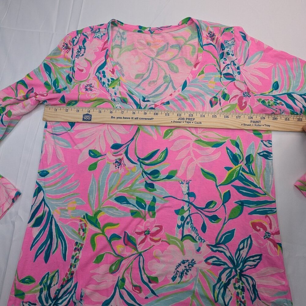 Lilly Pulitzer Long Sleeve V-Neck Top – Pink Tropical Floral Print Size S - Picture 3 of 7